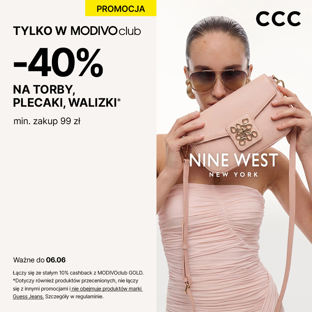 Grafika promocyjna salonu CCC w M1 Zabrze informująca o rabacie 40% na asortyment toreb i bagażu przy zakupach za min. 99 zł dla członków MODIVOclub.