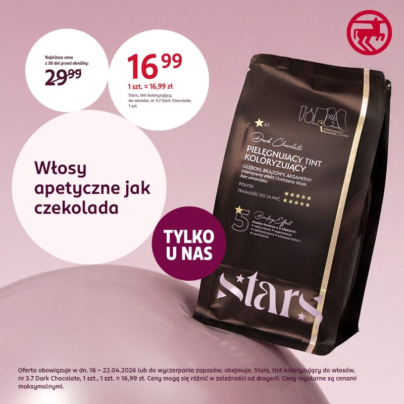 Grafika promocyjna prezentująca produkt marki Stars, tint do włosów, w promocyjnej cenie 16,99zł.