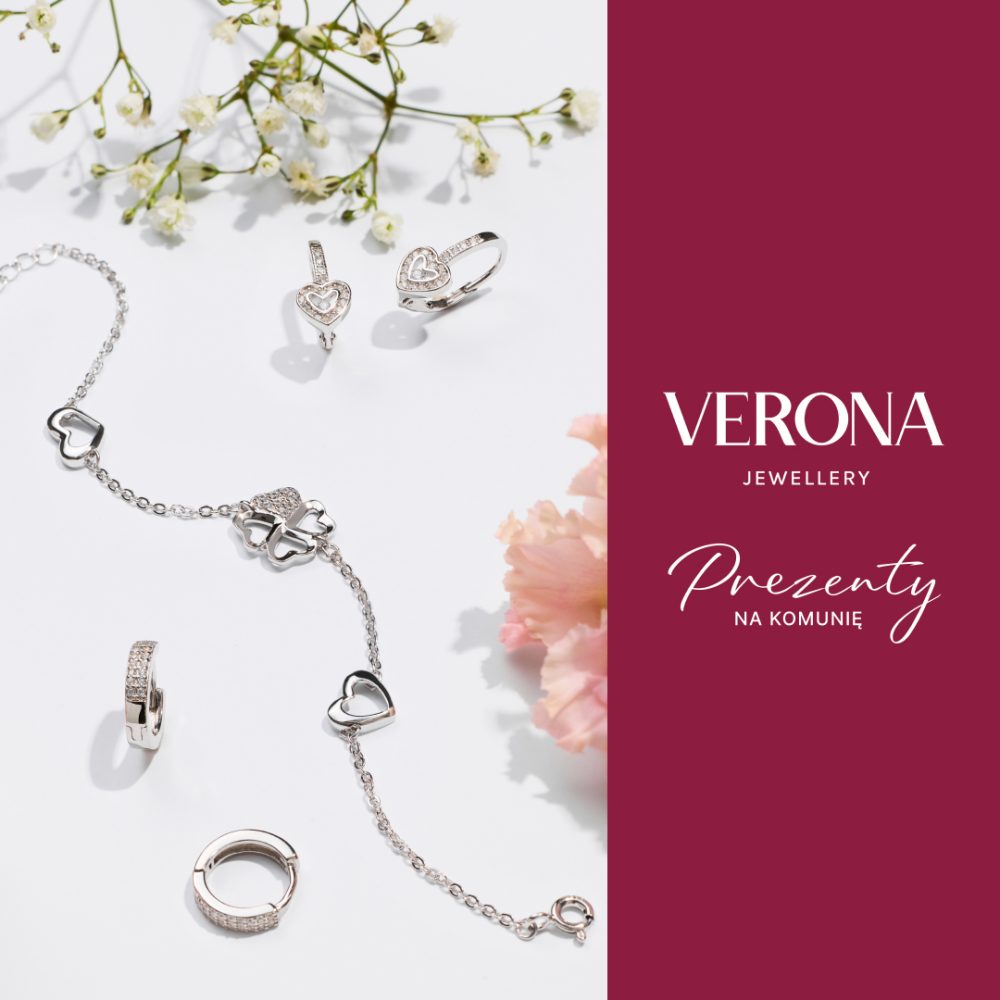 Zdjęcie produktowe eleganckiej biżuterii na I Komunię Świętą dostępnej w ofercie salonu Verona.