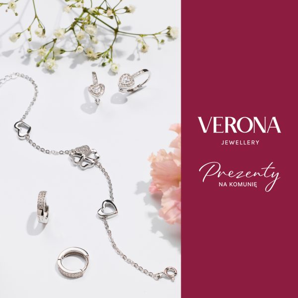 Zdjęcie produktowe eleganckiej biżuterii na I Komunię Świętą dostępnej w ofercie salonu Verona.