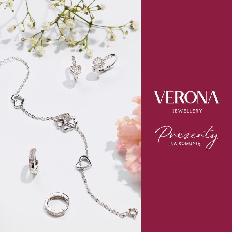 Zdjęcie produktowe eleganckiej biżuterii na I Komunię Świętą dostępnej w ofercie salonu Verona.