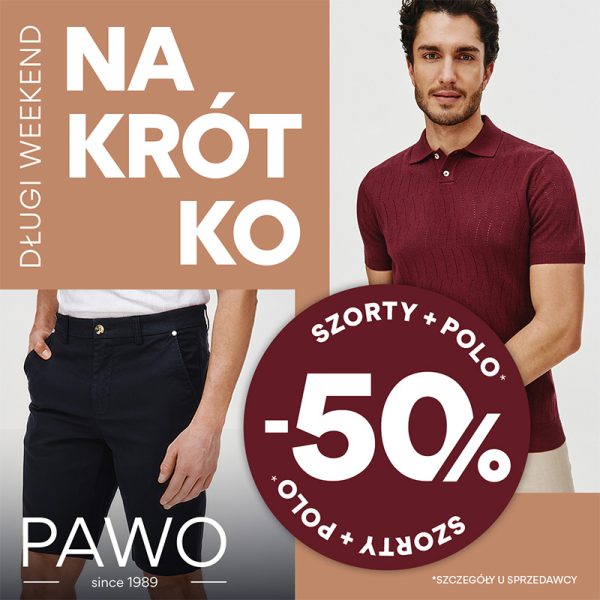 kolaż zdjęć z elegancko ubranym mężczyzną, grafika dla promocji marki PAWO w M1 Zabrze