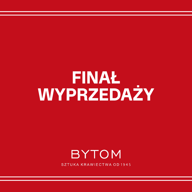 Grafika promująca finał wyprzedaży w BYTOM. Napisy final wyprzedaży na czerwonym tle.